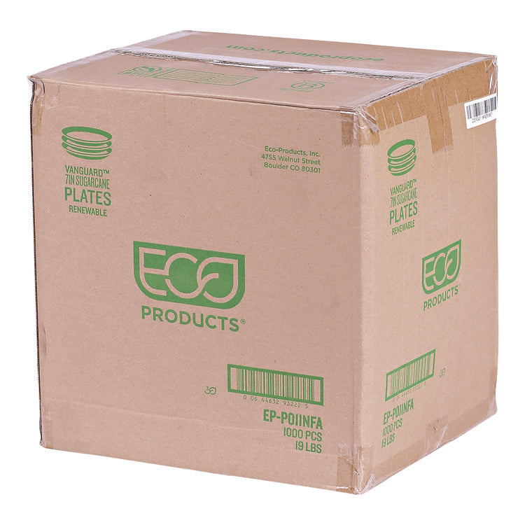 Vanguard Renewable And Compostable Sugarcane Plates, 7" Dia, White, 1,000/carton
