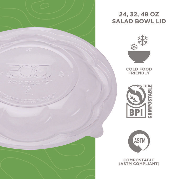 Renewable and Compostable Lids, Fits 24, 32 and 48 oz Salad Bowls, Clear, Plastic, 300/Carton