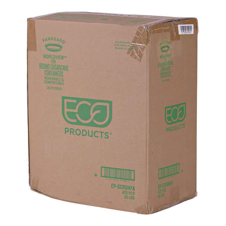 Vanguard Worldview Renewable and Compostable Sugarcane Take-Out Containers, 34.1 oz, 9 x 9 x 1.25, White, 400/Carton