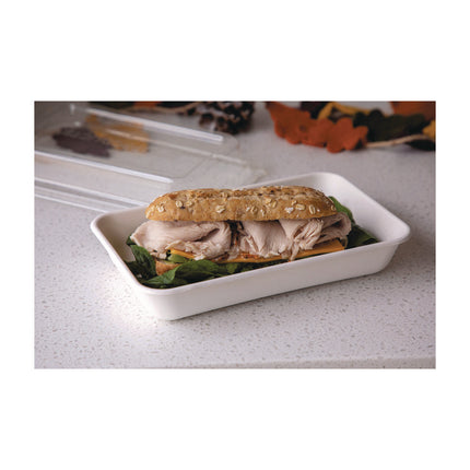 Vanguard Worldview Renewable and Compostable Sugarcane Take-Out Containers, 10.47 x 10.47 x 1.76, White, 200/Carton