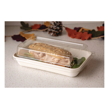 Vanguard Worldview Renewable and Compostable Sugarcane Take-Out Containers, 10.47 x 10.47 x 1.76, White, 200/Carton