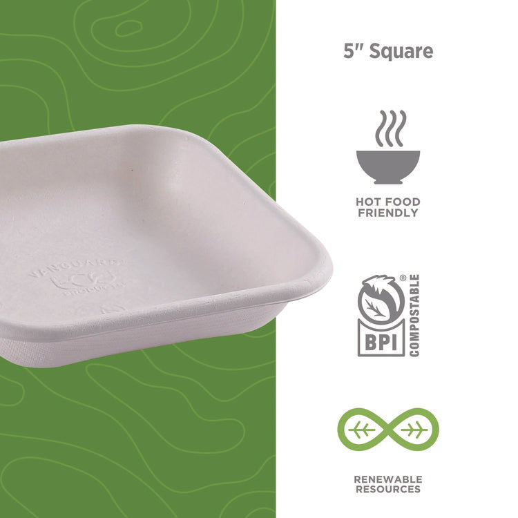 Vanguard Worldview Renewable and Compostable Sugarcane Takeout Containers, 9.9 oz, 5 x 5 x 1, White, 800/Carton