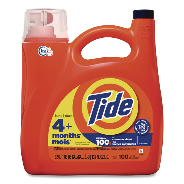 HE Liquid Laundry Detergent, Original Scent, 132 oz Pour Bottle, 4/Carton