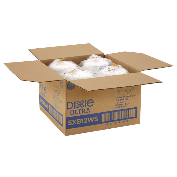 Pathways with Soak Proof Shield Heavyweight Paper Bowls, WiseSize, 12 oz, Green/Burgundy, 125/Pack, 4 Packs/Carton