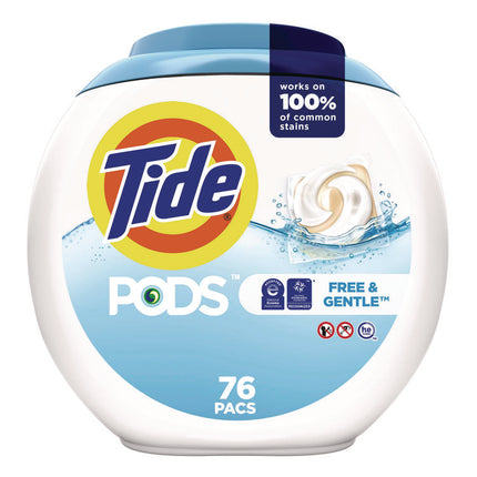 PODS Laundry Detergent, Free and Gentle, HE Compatible, 63 oz Tub, 76 Pacs/Tub, 4 Tubs/Carton
