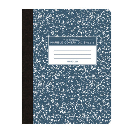 Hardcover Marble Composition Book, Unruled, Blue Marble Cover, (100) 9.75 x 7.5 Sheets