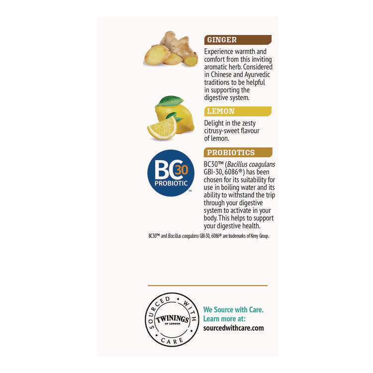 Probiotics Lemon and Ginger Herbal Tea Bags, 0.05 oz, 18/Box