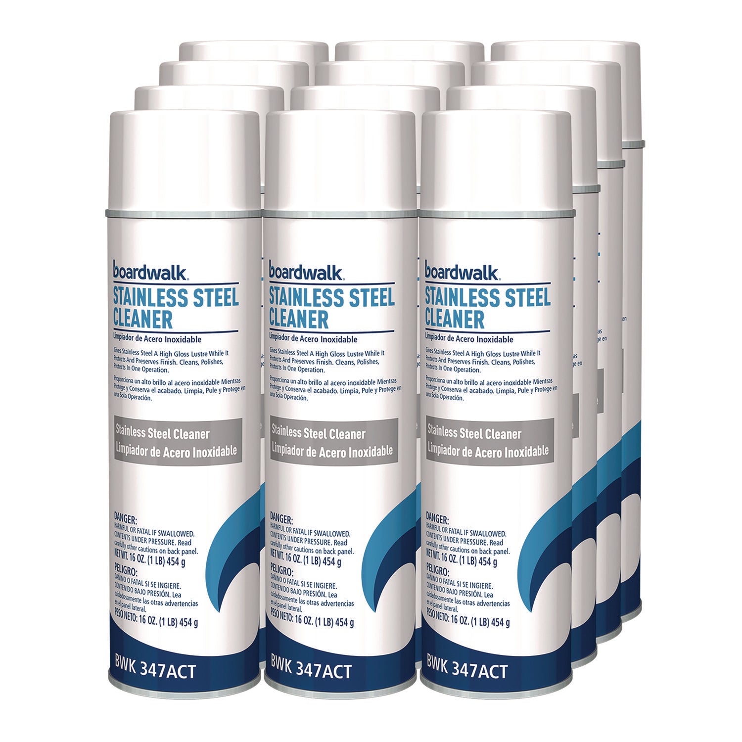 Stainless Steel Cleaner and Polish, Water-in-Oil Based, Lemon Scent, 18 oz Aerosol Spray, 12/Carton