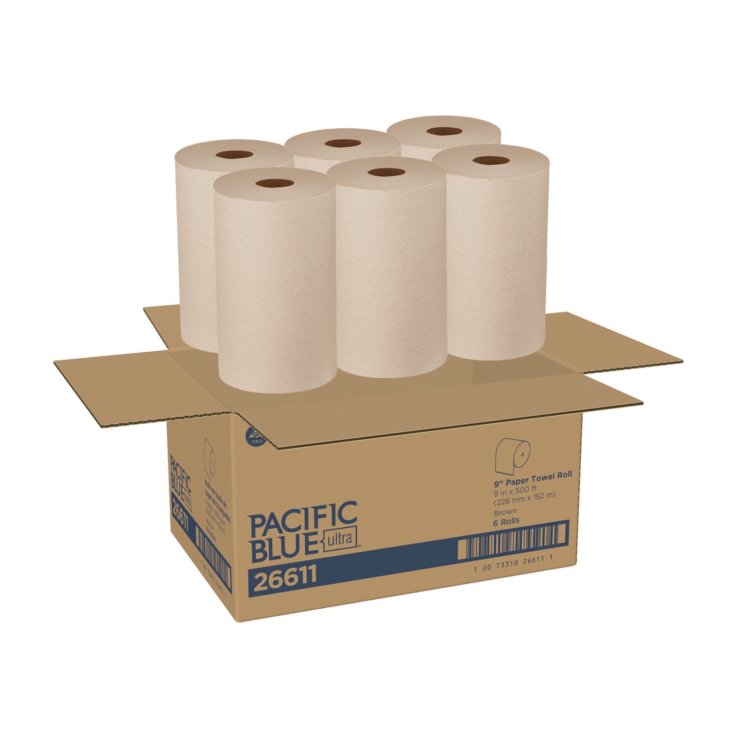 Pacific Blue Ultra Paper Towels, 1-Ply, 9" x 6,000 ft, Brown, 6/Carton