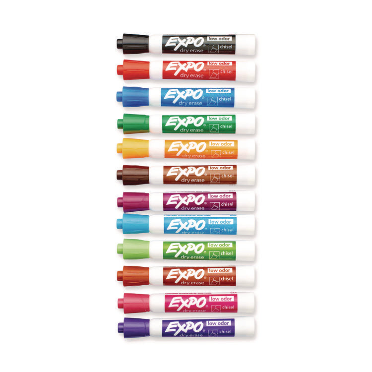 Low-Odor Dry-Erase Marker, Broad Chisel Tip, Assorted Colors, 12/Box