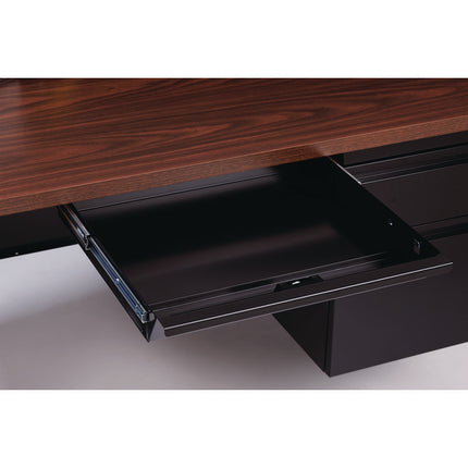 Double Pedestal Steel Desk, 60" x 30" x 29.5", Mocha/Black, Black Legs
