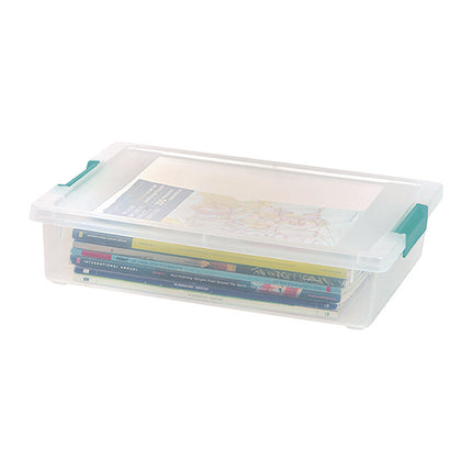 Latch Lid Storage Box, 2.3 gal, 14 x 11 x 3.5, Clear Bin/Seafoam Latches