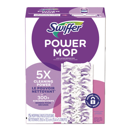 PowerMop Mopping Pads, 5.3 x 15.4, White/Purple, 5 Pads/Box