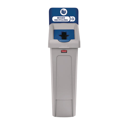 Slim Jim Recycling Station Kit, 1-Stream Mixed Recycling, 23 gal, Plastic, Gray/Blue