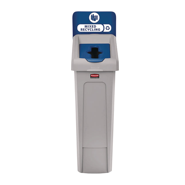 Slim Jim Recycling Station Kit, 1-Stream Mixed Recycling, 23 gal, Plastic, Gray/Blue