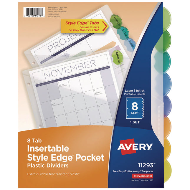 Insertable Style Edge Tab Plastic 1-Pocket Dividers, 8-Tab, 11.25 X 9.25, Translucent, 1 Set