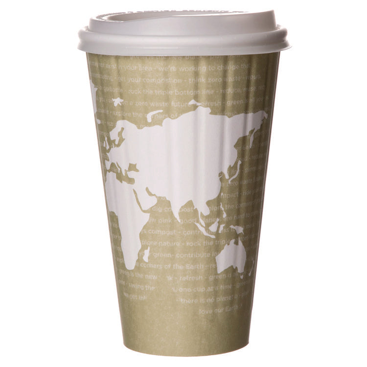 World Art Renewable and Compostable Insulated Hot Cups, 16 oz, Paper, Brown/White, 40/Pack, 15 Packs/Carton