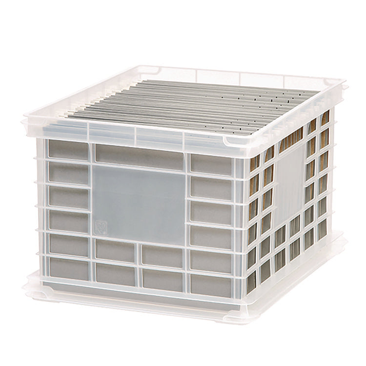 File Storage Durable Plastic Crate, 13.88 x 17.13 x 10.5, Clear