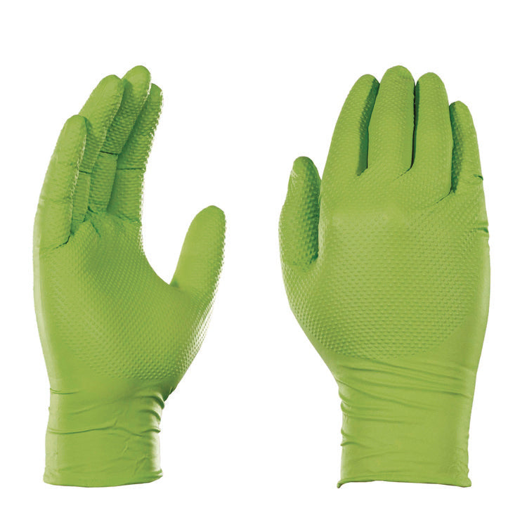 Heavy-Duty Industrial Nitrile Gloves, Powder-Free, 8 mil, Medium, Green, 100 Gloves/Box, 10 Boxes/Carton