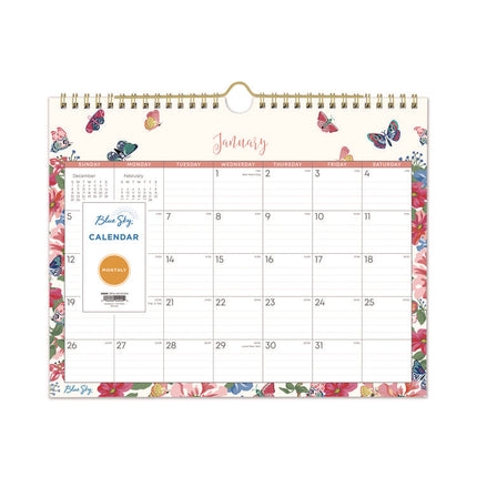 Fly By Monthly Wall Calendar, Butterflies Artwork, 11" x 8.75", Cream/Pink/Blue Sheets, 12-Month (Jan to Dec): 2025