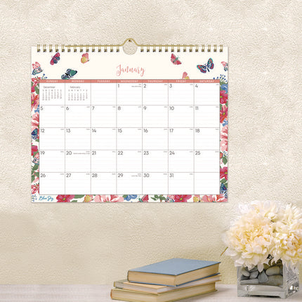 Fly By Monthly Wall Calendar, Butterflies Artwork, 11" x 8.75", Cream/Pink/Blue Sheets, 12-Month (Jan to Dec): 2025