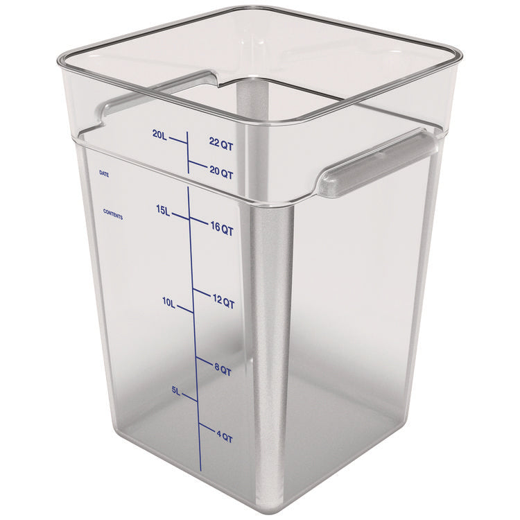 Squares Polycarbonate Food Storage Container, 22 qt, 11 13 x 11.13 x 15.72, Clear, Plastic