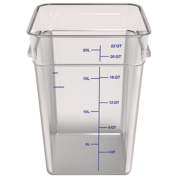 Squares Polycarbonate Food Storage Container, 22 qt, 11 13 x 11.13 x 15.72, Clear, Plastic