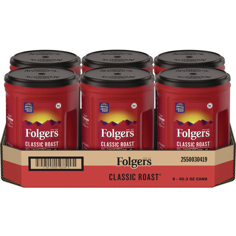 Classic Roast Ground Coffee, 40.3 oz Canister, 6/Carton