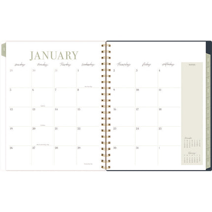 Leah Bisch Weekly/Monthly Floral Planner, Floral Artwork, 11" x 9.25", Blue/White/Gold Cover, 12-Month (Jan to Dec): 2025