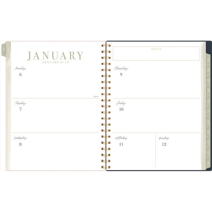 Leah Bisch Weekly/Monthly Floral Planner, Floral Artwork, 11" x 9.25", Blue/White/Gold Cover, 12-Month (Jan to Dec): 2025