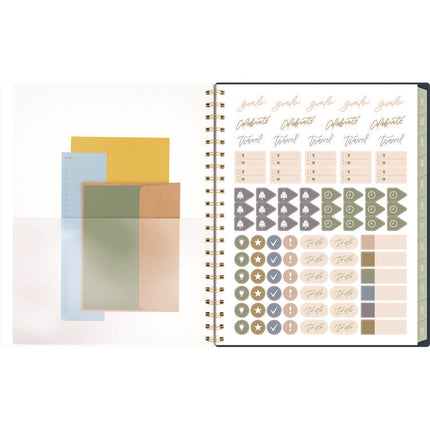 Leah Bisch Weekly/Monthly Floral Planner, Floral Artwork, 11" x 9.25", Blue/White/Gold Cover, 12-Month (Jan to Dec): 2025