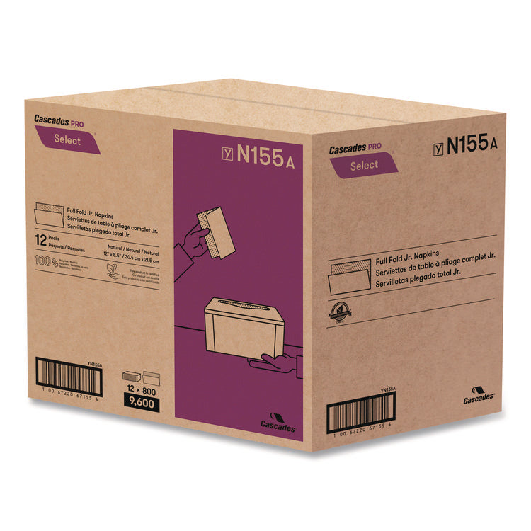 Select Full Fold II Napkins, 1-Ply, 12 x 8.5, White, 800/Pack, 12 Packs/Carton