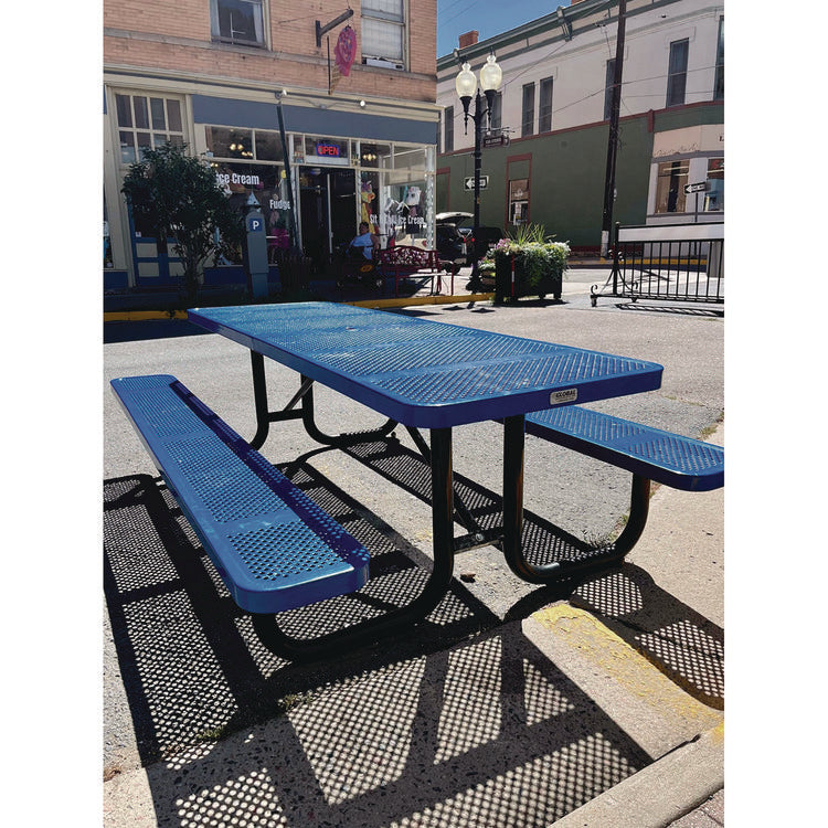 Expanded Steel Picnic Table, Rectangular, 96 x 62 x 29.5, Blue Top, Blue Base/Legs