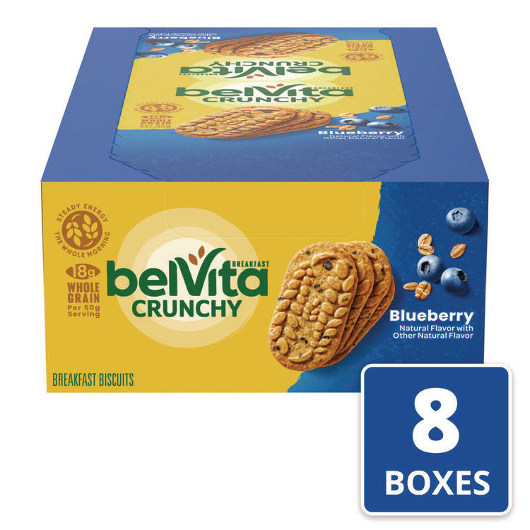 belVita Breakfast Biscuits, 1.76 oz Pack, Blueberry, 8 Packs/Box, 8 Boxes/Carton