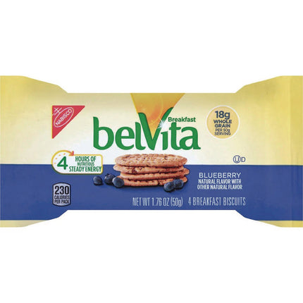 belVita Breakfast Biscuits, 1.76 oz Pack, Blueberry, 8 Packs/Box, 8 Boxes/Carton