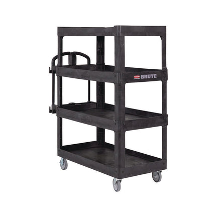 BRUTE Heavy-Duty Ergo Utility Cart, Plastic, 4 Shelves, 700 lb Capacity, 24.35" x 54.1" x 62.4", Black