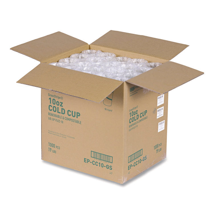 GreenStripe PLA Cold Cups, 10 oz, Plastic, Clear, 1,000/Carton