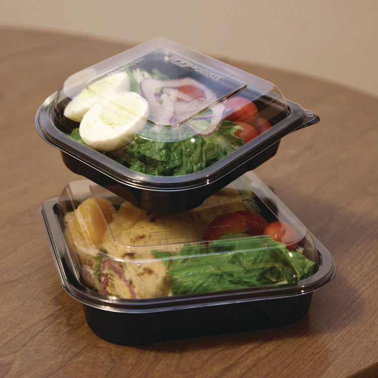 100% Recycled Content 6" Premium Take Out Containers, 12.5 oz, Black Base/Clear Lid, Plastic, 50/Pack, 3 Packs/Carton