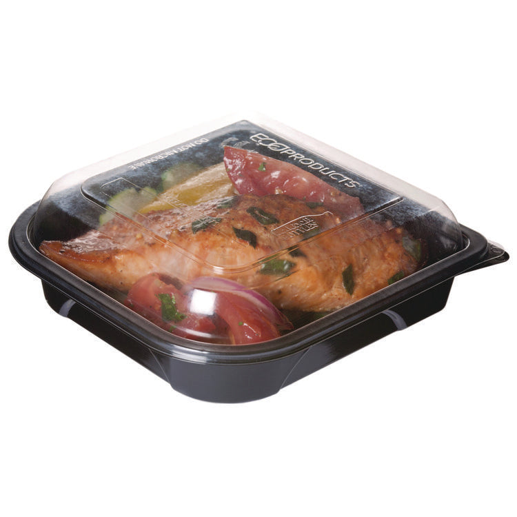 100% Recycled Content 6" Premium Take Out Containers, 12.5 oz, Black Base/Clear Lid, Plastic, 50/Pack, 3 Packs/Carton