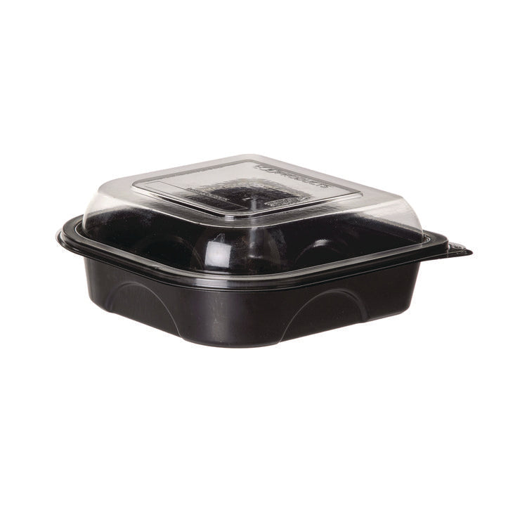 100% Recycled Content 6" Premium Take Out Containers, 12.5 oz, Black Base/Clear Lid, Plastic, 50/Pack, 3 Packs/Carton