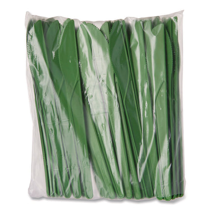 Plantware Compostable Cutlery, Knife, Plastic, Green, 1,000/Carton