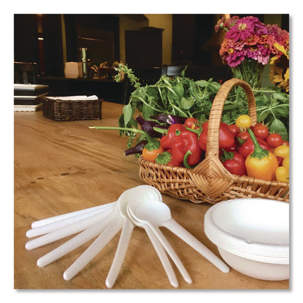 Plantware Compostable Soup Spoon, Heavyweight, Plastic, White, 50/Pack, 20 Packs/Carton