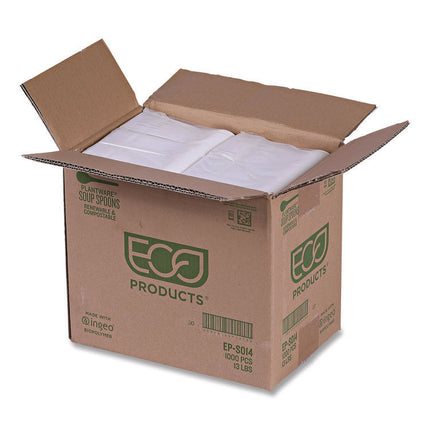 Plantware Compostable Soup Spoon, Heavyweight, Plastic, White, 50/Pack, 20 Packs/Carton