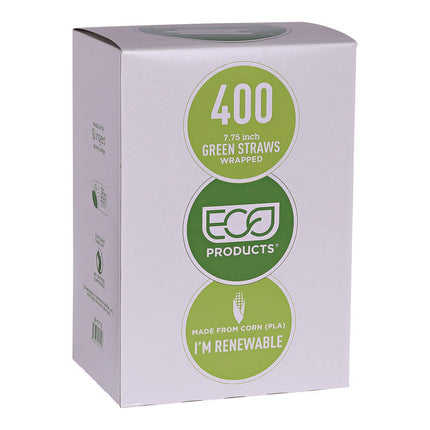 Wrapped Straw, 7.75", Green, Plastic, 9,600/Carton