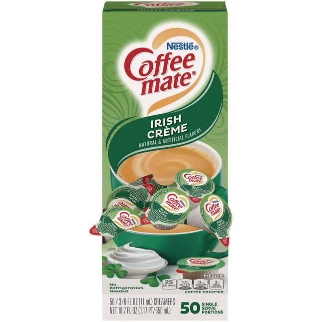 Liquid Coffee Creamer, Irish Cream, 0.38 oz Mini Cups, 50/Box