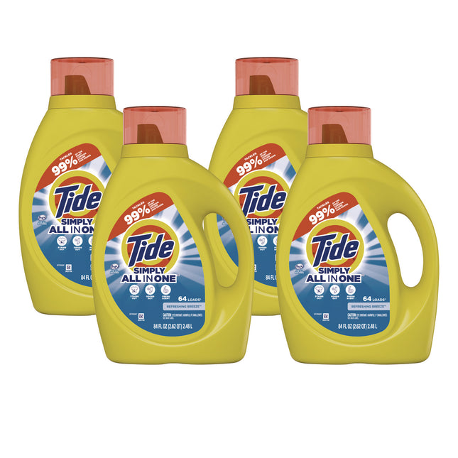 Simply Clean and Fresh Laundry Detergent, HE Compatible, Refreshing Breeze, 64 Loads, 84 oz Bottle, 4/Carton