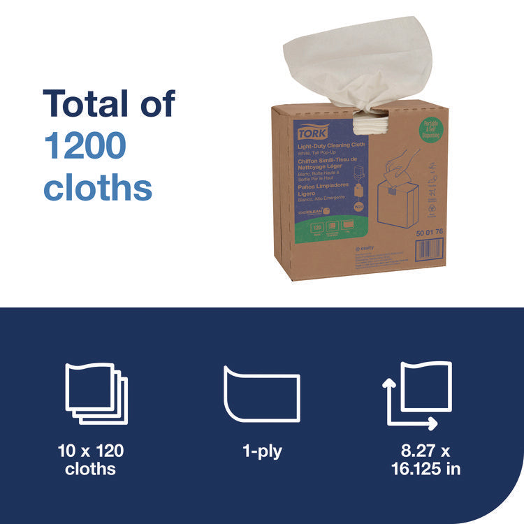 Light Duty Cleaning Cloth Pop Up Box, 1-Ply, 8.3 x 16.1, White, 120 Cloths/Pack, 10 Packs/Carton