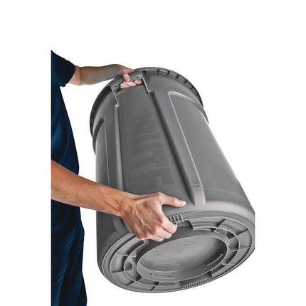 Vented Round Brute Container, 10 gal, Plastic, Gray