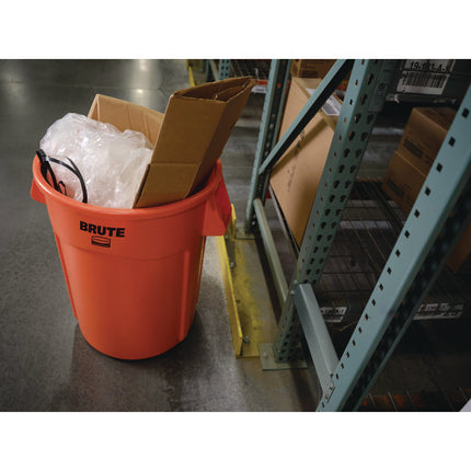 Brute Round Container, 44 gal, Plastic, Orange