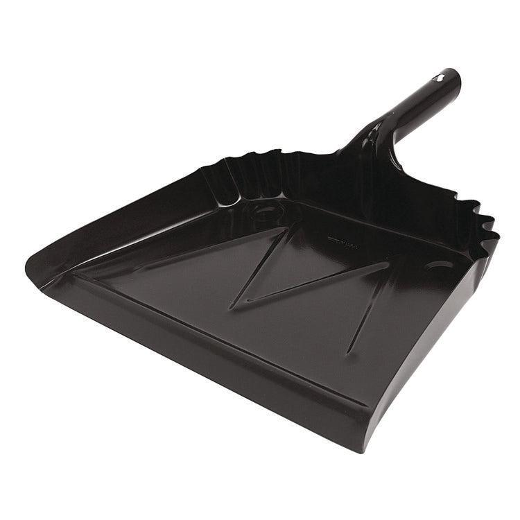 Heavy-Duty Commercial Dust Pan, 16 X 15.5, 5.38" Handle, 20-Gauge Steel, Black